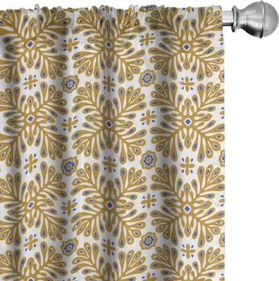 Produktbild von ABAKUHAUS marokkanisch Vorhänge, Gardinen, Repetitive Floral inspirierte Fliesen-Mosaik Traditionelle Muster, 2 Stück 75 x 225 cm, Ceil Blau