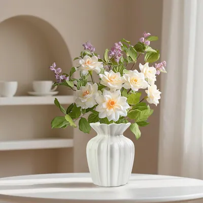 Immagine prodotto di Vaso in Vetroceramica, bianco, 14 cm, stile boho-nordico, ideale per fiori secchi e pampas