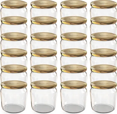 Produktbild von Oputec 24x 360 ml Einmachgläser mit Schraubdeckel Gold – Perfekt für Konfitüren, Vorratsgläser mit Deckel ideal als Marmeladengläser und Schraubgläser
