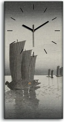 Produktbild von Wandkunst Leinwand Bild Uhr 30x60 Gemälde Asiatische See Schiffe Himmel Kunst - schwarze Hände