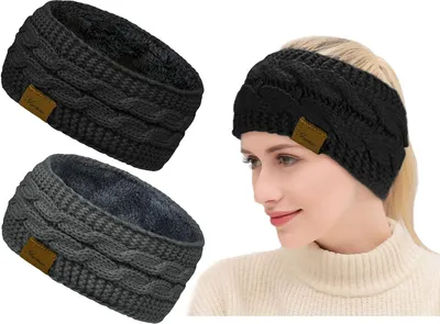 Produktbild von Winterstirnband Damen Gestrickt, Warme Stirnbänder, Ohrenwärmer Stirnband, Dickes Haarband für Damen, Elastisch, Häkeln, Thermo-Stirnband für Mädchen