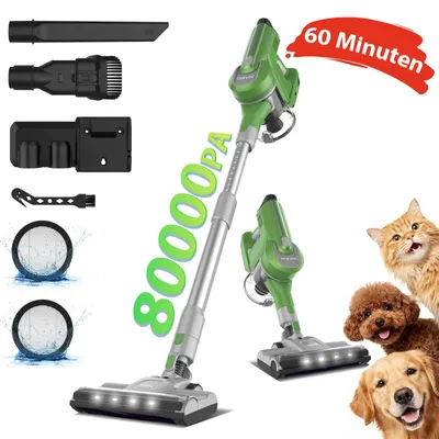 Produktbild von Akku Staubsauger 80000Pa/60Min/1,7 L Staubsauger Kabellos mit Beutel, 50dB leise/5-Stufen-Filter/LED Display, Ideal für Böden/Teppiche/Auto