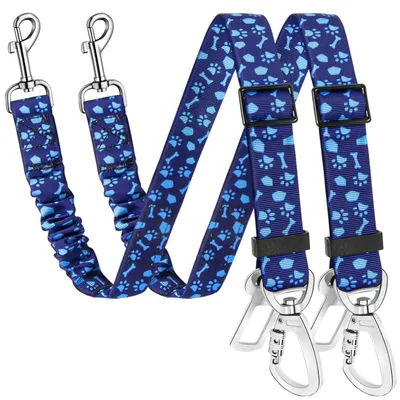 Productafbeelding van 2 stuks autogordel voor honden, veiligheidsgordel met schokabsorptie, verstelbaar, blauw