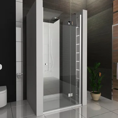 Produktbild von Alpenberger Duschtür für Nische | Glastür Nischentür mit Antikalk | Dusche aus 1 Drehtür mit Seitenteil | Duschabtrennung (Klarglas, 100 x 195 cm)