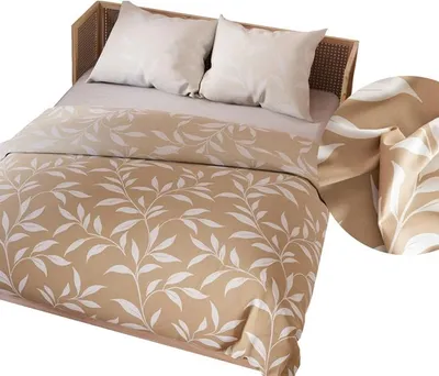 Image de Literie, linge de lit en satin de coton 200x220 Irma Beige, feuilles