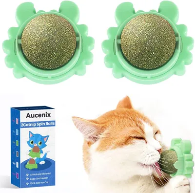 Immagine prodotto di Sfere giocattolo per gatti in catnip - 2 pezzi - girevoli - giocattoli da leccare commestibili - adesivi - giocattoli per gatti