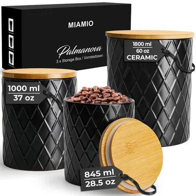 Produktbild von Vorratsdose Aufbewahrungsdose Keramikdose - Set aus 3 - 845 ml, 1100 ml, 1800 ml - Schwarz - Für Mehl, Zucker, Kaffee und Tee