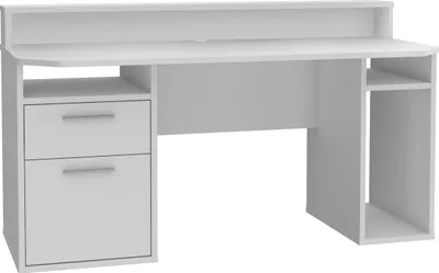 Produktbild von Forte TEZAUR Schreibtisch 160, moderner Schreibtisch mit Schublade, Tür und vielen Fächern, Beleuchtung, Jugendzimmer, Büro, Gaming, Holzwerkstoff, Weiß, 160 cm breit x 75,7 cm hoch x 72 cm tief