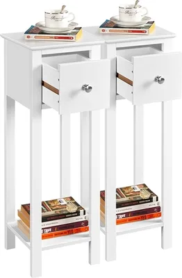 Produktbild von Yaheetech 2er Set Nachttisch Nachtschrank Nachtkommode mit Schublade und Ablage Kommode für Wohnzimmer Schlafzimmer weiß