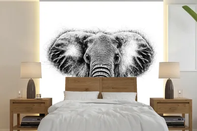 Produktbild von MuchoWow® Fototapete für Wohnzimmer oder Schlafzimmer Wandtapete Vinyl Motivtapete Elefant - Tiere - Schwarz - Weiß - 220x220 cm - Tapeten