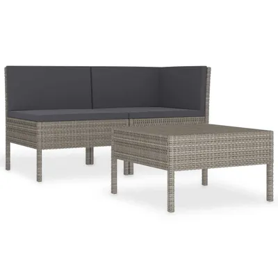 Obrázek produktu pro vidaXL 3dílná zahradní lounge souprava s polštáři Poly Rattan Grey