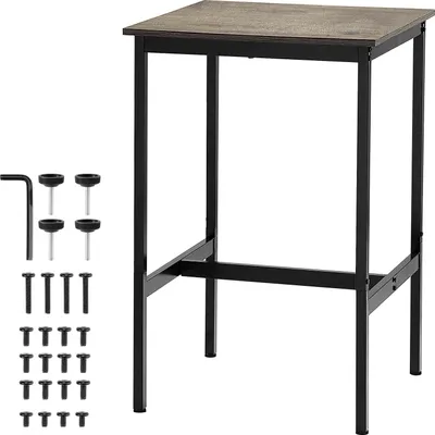 A high-angle shot of a bar table and its assembly parts, set against a white background.