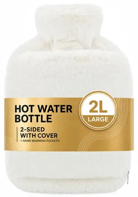 Imagen del producto de Bolsa de agua caliente con funda de imitación de piel, 2 litros, de goma natural, ideal para aliviar los cólicos menstruales