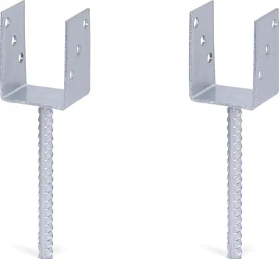 Zdjęcie produktu dla Alberts 2 x wsporniki słupków U z kotwą do betonu ze stali falistej, 81x104 mm, kotwa do betonu 200 mm, ocynkowana ogniowo, do osadzania w betonie