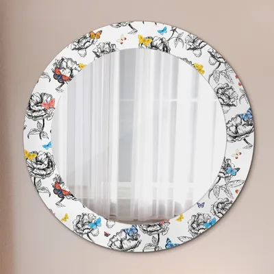 Produktbild von Wohnzimmer Spiegel - Mirror zum Wandspiegel Schlafzimmer – Schminkspiegel - Schmetterling - Rund: Ø60 cm