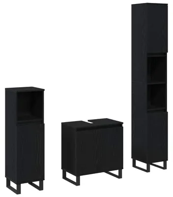 Produktbild von vidaXL Badezimmermöbel-Set Wandmontiert 3 pcs Schwarz Eichen-Optik