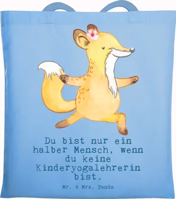 Produktbild von Mr. & Mrs. Panda Shopping Tasche Kinderyogalehrerin Herz - Sky Blue - Geschenk, Laptoptasche, Jutebeutel, Tote Bag, Stoffbeutel, Einkaufstasche