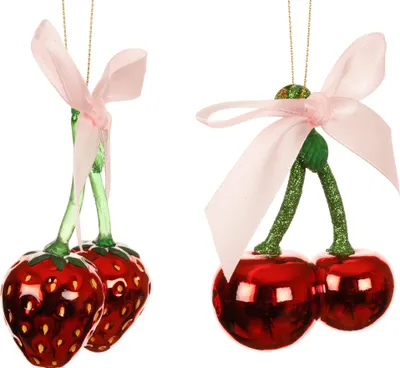 Christbaumschmuck Glas 9cm Erdbeere / Kirsche Figur 1 Stück sort. Rot