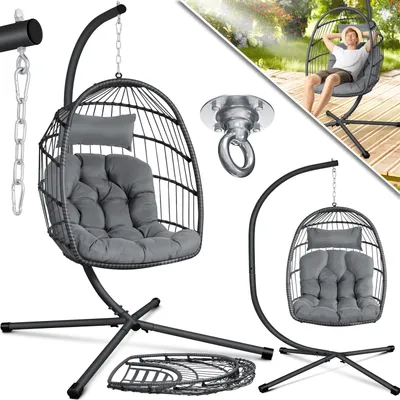 Produktbild von KESSER® Hängesessel Jungle mit Gestell Stahl Hängekorb Sessel Inkl. Großen Kissen + Decken Halterung - Hängeschaukel Hängesitz Indoor - Outdoor Schaukel Hängestuhl für Kinder und Erwachsene