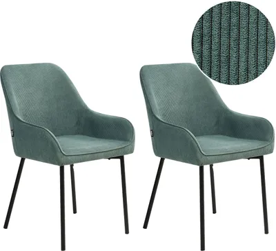 Produktbild von BELIANI Esszimmerstuhl 2er Set Grün Cord mit Schwarzen Metallbeinen Niedrige Armlehnen Retro-Design Polsterstuhl für Esstisch Wohnzimmer Küche