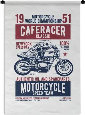 Produktbild von MuchoWow® Wandteppich Wandbehang Mancave - Motorrad - Vintage - Rennen 60x90 cm Tapisserie Dekoration Wandtuch - Foto-Teppich - Abwaschbar