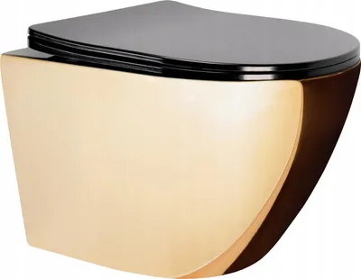 Produktbild von Wandhängende Toilette Wand-WC Hänge-WC + Klositz Soft Close WC-Sitz Gold Schwarz