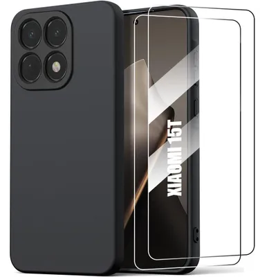 Image de Coque + 2 Verres Trempés pour Xiaomi 15T, Protection Silicone Souple Doux Slim Anti-Rayures Noir