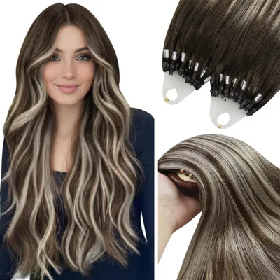 Obrázek produktu pro Mikroprameny z přírodních vlasů, ombre, 55 cm, 1 g, hnědé ombre, blond, 50 g