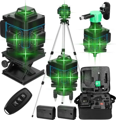 Zdjęcie produktu dla Laserowa poziomica – laser krzyżowy z liniami pionowymi i poziomymi (16 linii) – samonivelujący ±3° – wyświetlacz LCD – ze statywem – złoty