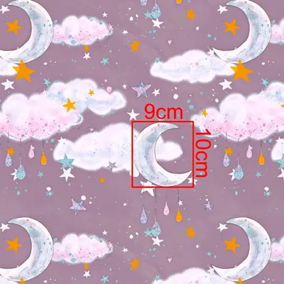 Produktbild von Baumwolle 100% goldene Monde mit Wolken auf violettem Hintergrund