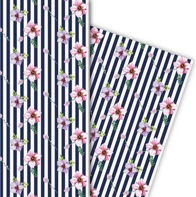 Produktbild von Streifen Geschenkpapier mit Streu Blumen in weiß - G6363, 32 x 48cm