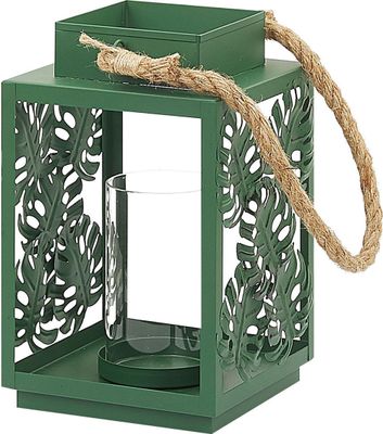 BELIANI Laterne Grün Metall mit floralem Motiv Monstera-Blätter Boho Stil Wohndekoration Accessories Deko Tischdeko