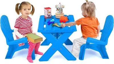 Produktbild von Famanu Kindertischgruppe mit 2 Adirondack-Stühlen - Blau