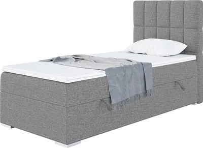 Produktbild von MEBLINI Boxspringbett mit Bettkasten - Gepolstert Einzelbett mit Matratze und Topper - Polsterbett mit Stauraum - Bett mit Kopfteil - Stauraumbett - LUKAS - 90x200 Rechts - H3/Grau Webstoff