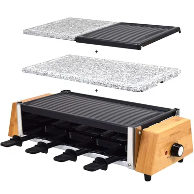 Obrázek produktu pro Syntrox Germany Murtel 8dílná sada na raclette 3v1 - stolní gril s kamennou deskou, 1200 W, nepřilnavý povrch pro příjemné večery
