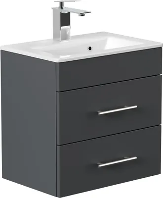Produktbild von Waschtisch 50 cm grau mit Keramik Waschbecken, schmale Ausführung PALMIRA-02