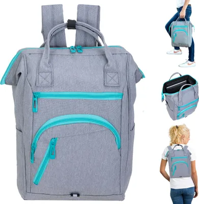 Produktbild von Rucksack Damen Herren Elephant Finn New Damenrucksack Freizeitrucksack Büro Sport Freizeit backpack Polster Innenfach A4 Klappöffnung 12830 HELL GRAU / Türkis + Schlüsseletui