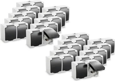 Produktbild von ABSINA Aufputz Schutzkontakt Steckdose für Feuchtraum - 20x 2fach Aufputz Schutzkontaktsteckdose IP44, 250V, 16A, 2 polig