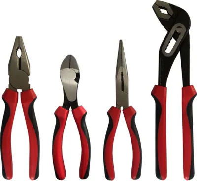 Produktbild von 4-teiliges Zangen-Set mit Seitenschneider 18 cm, Telefonzange 20 cm, Kombizange 20 cm, Wasserpumpenzange 25 cm, induktionsgehärtete Schneiden
