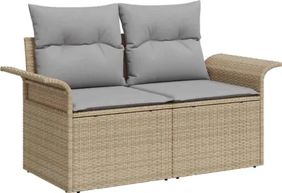 Produktbild von vidaXL Gartensofa mit Kissen Beige 141 x 62 x 69cm Poly-Rattan