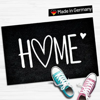 Produktbild von WELLMODA ® Fußmatte I Home I Waschbar & Rutschfest I Fussmatte für außen & innen I Fußabtreter für Balkon, Terrasse, Haustür & Tür-Deko in 40x60 cm & Schwarz
