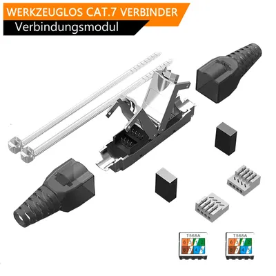 Produktbild von ORSEM CAT 7 Netzwerkkabel Verbinder Werkzeuglos LSA Anschluss LAN Kabelverbinder Geschirmt 10 Gbit/s 600MHz mit Knickschutztülle Schwarz