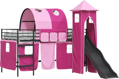Produktbild von Kinderloftbett Schwarz und Pink 90 x 200 cm Metall