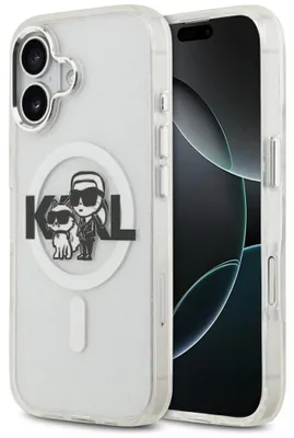 Immagine prodotto di Karl Lagerfeld – Custodia MagSafe IML con logo Karl & Choupette glitterato per iPhone 17 – trasparente