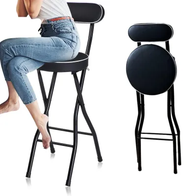 Klappbarer Barhocker 70 cm, Hochstuhl mit Rückenlehne, schwarz