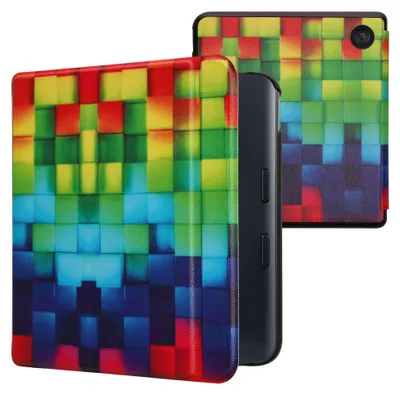 Produktbild von kwmobile Schutzhülle für Kobo Kobo Libra Colour / Tolino Vision Color Hülle - eReader Flip Case mit Auto Sleep Funktion - Regenbogen Würfel mit