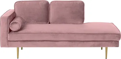 Produktbild von BELIANI Chaiselongue Linksseitig Rosa Samt mit Goldenen Metallbeinen Lehne Kissen Nackenrolle Modern Récamiere Liegesofa für Wohnzimmer