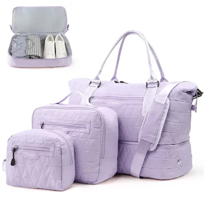 Produktbild von Reisetasche Set Damen, 46x23x35cm Weekender Handgepäck Tasche mit Schuhfach & Nassfach, mit Kosmetiktasche en Kulturbeutel, Sporttasche, Kliniktasche