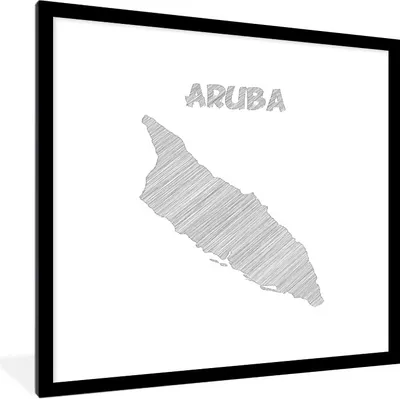 Produktbild von MuchoWow® Gerahmtes Poster Schwarz-Weiß-Illustration einer Skizze von Aruba 40x40 cm - Poster mit Schwarzem Bilderrahmen Wandposter Rahmen Foto Bilder - Poster - Plakat im Rahmen