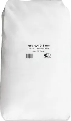 A white sack of filter sand with product information printed on it.